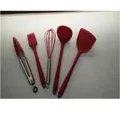 Set di 5 utensili da cucina in silicone rosso resistenti al calore per pentole antiaderenti - Set da 5 Pezzi