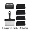 Kit complet de nettoyage barbecue avec 1 racloir, 1 poignée et 5 tampons éponges noirs. - Kit de 7 Pièces (Boîte)