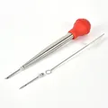 Professional 304 stainless steel turkey baster set with silicone bulb and cleaning brush - Red Zirconia Set