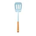 Morandi blue heat resistant silicone slotted spatula with ergonomic natural wood handle - Slotted Spatula