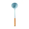 Morandi blue silicone soup ladle with ergonomic natural wooden handle for cooking - Soup Spoon