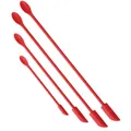 Set of 4 red silicone mini spatulas with double-headed spoon and scraper for makeup or jam. - Four-Piece Set / Red