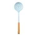 Morandi blue silicone slotted spoon with natural wooden handle - Slotted Spoon