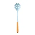Light blue silicone spaghetti server spoon with natural wooden handle and hanging hole - Spaghetti Server