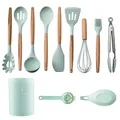 Mint green 11-piece silicone kitchen utensil set with wooden handles and bucket - 11 Pieces Set With Bucket / Light Green