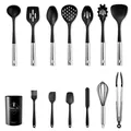 14-piece silicone kitchen utensil set with stainless steel handles and storage bucket - 14 Piece Set / Black