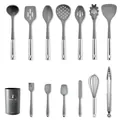 14-piece grey silicone kitchen utensil set with stainless steel handles and storage holder - 14 Piece Set / Gray