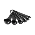 Black plastic measuring spoon set with engraved markings for baking and cooking - Black Measuring Spoons (6-Piece Set) / Black