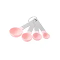 Set of 4 pink plastic and stainless steel measuring spoons for baking and kitchen use - Measuring Spoons Only / Pink