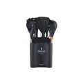 Black 12-piece silicone kitchen utensil set with wooden handles and storage bucket - Black