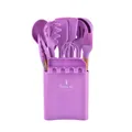 12pcs purple silicone kitchen utensil set with wooden handles and matching storage holder - Purple