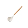Louche à soupe en silicone blanc crème avec manche en bois naturel pour ustensiles antiadhésifs - Cuillère à Soupe