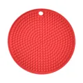 Durable round red silicone heat resistant mat with non-slip texture for pots and pans - Red