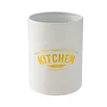 Durable white painted metal kitchen utensil storage tube with yellow 'Kitchen Life' text - Kraft Paper Boxed / White