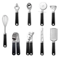 9-piece stainless steel kitchen tool set with ergonomic black handles for cooking - 9-Piece Set / Black