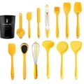 Vibrant yellow silicone kitchen utensil set including whisk and spatula with storage bucket - 13 Piece Set With Bucket