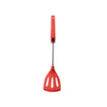 Professional red silicone slotted spatula with stainless steel handle for kitchen. - Slotted Spatula / Red