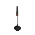 Professional black silicone soup ladle with stainless steel handle and red accent button - Soup Spoon / Black