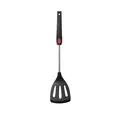 High-quality black silicone slotted turner spatula with red handle accent for non-stick pans - Slotted Spatula / Black