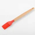 Red silicone basting brush with natural wooden handle for BBQ and baking - Oil Brush