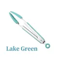 Food-grade stainless steel kitchen tongs with lake green silicone tips for cooking. - Food Clip