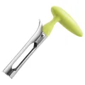 Professional stainless steel apple corer tool with ergonomic lime green T-shaped handle - Green