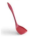 High-temperature resistant red silicone spatula for non-stick pans with ergonomic handle. - Red