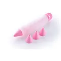 Pink food-grade silicone chocolate decorating pen with three different nozzles for DIY cakes. - Pink