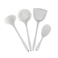 4-piece white silicone kitchen utensil set with spatula and spoons for non-stick pans - White