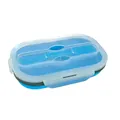 Collapsible blue silicone bento lunch box with integrated fork for outdoor picnics - Lunch Box / Blue