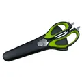 Multifunctional stainless steel kitchen scissors with green handle and magnetic sheath - Black Green
