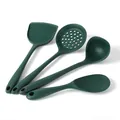 4-piece dark green silicone kitchen utensil set with heat-resistant non-stick cooking tools - Dark Green