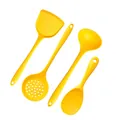 4-piece bright yellow silicone kitchen utensil set including spatula and spoons for non-stick pans - Yellow
