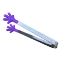 Mini stainless steel tongs with purple hand-shaped silicone tips for sugar or ice - Purple