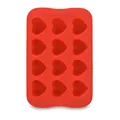 Red heart-shaped silicone ice cube tray and chocolate mold with 12 cavities. - Heart / 12 Holes / Red