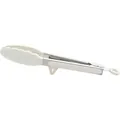Premium white silicone food tongs with built-in stand and stainless steel locking handle - White