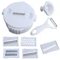 White multifunctional vegetable slicer set with storage container and five blades - Multifunctional Vegetable Slicer (HX-1639) / Kraft Box Packaging