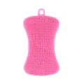 Bright pink soap-shaped PE dishwashing brush with soft flexible cleaning bristles - Pink