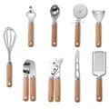Professional 9-piece stainless steel kitchen gadget set with ergonomic wooden handles - 9 Piece Set (Color Box)