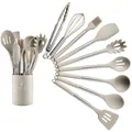 Set de 12 ustensiles de cuisine en silicone résistant à la chaleur en beige et inox - Petit Seau Rond 9 Pièces Ensemble B - Kaki