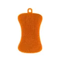 Orange ergonomic PE dish scrubber with soft cleaning bristles and top hanging loop - Orange