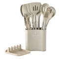 Set professionnel de 12 ustensiles de cuisine en silicone kaki avec manches en inox - Grand Seau Plat 12 Pièces Ensemble - Kaki
