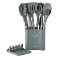 Set da 12 pezzi di utensili da cucina in silicone grigio con manici in acciaio - Set da 12 Pezzi Secchio Piatto Grande - Grigio