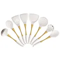8-delige witte siliconen keukengerei set met luxe gouden roestvrijstalen handgrepen - Keukengerei Set / 8-delige Set (Doos) / Wit