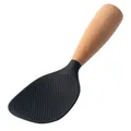 Ergonomic black silicone rice paddle with natural wood handle for non-stick cookware - Black Wood Handle