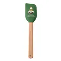 Green Christmas silicone spatula with durable beech wood handle and holiday tree print - Christmas Tree / Green