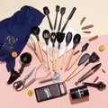 Comprehensive 44-piece black silicone kitchen utensil set with natural wooden handles - 44-Piece Set / Black