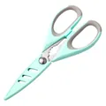 Multi-functional stainless steel kitchen scissors in mint green with protective cover - Blue Gray