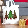 Bolso tote navideño de lona blanca con estampados de árboles de cuadros festivos - Estampado de Árbol de Navidad a Cuadros y Verde (C4) / 37x34cm Sin Bolsillo Interior Sin Cremallera / Blanco