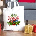Weißer Canvas-Shopper mit festlichem Merry Christmas-Aufdruck und Geschenken - Frohe Weihnachten und Bunte Geschenkkartons Aufdruck (C6) / 37x34cm Keine Innentasche Kein Reißverschluss / Weiß